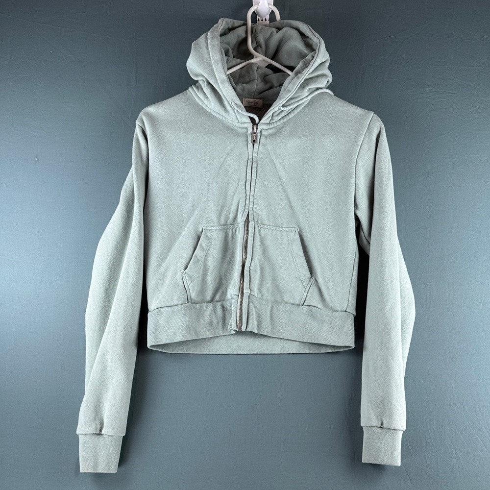 John Galt Cropped Sage Green Zip Hoodie